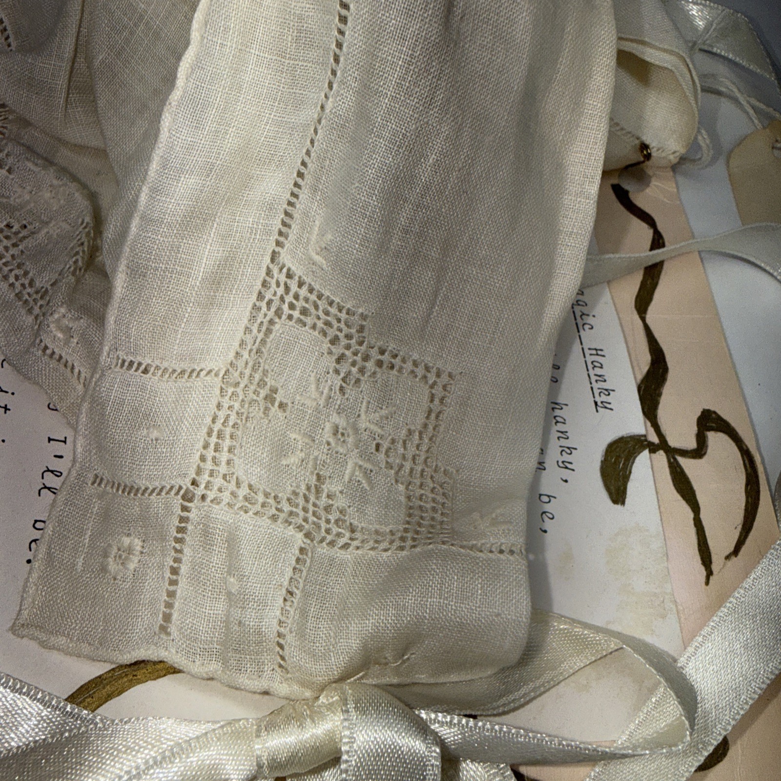 Vintage Baby Christening Bonnet Magic Hanky Wedding Heirloom Linen Lace