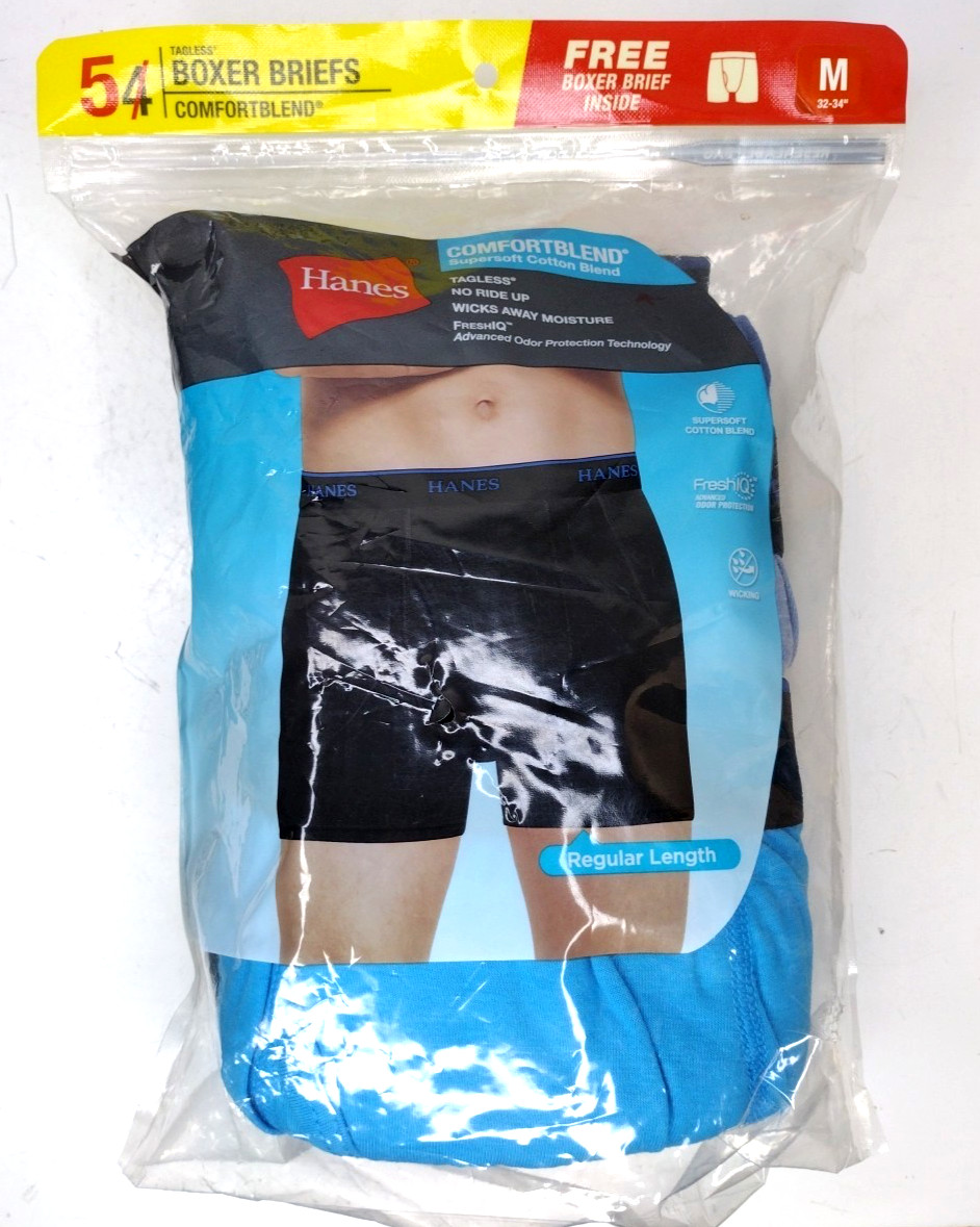 Hanes Tagless Boxer Briefs 5 Pack Cotton Comfort Blend Wicking Mens Sz M (32-34)