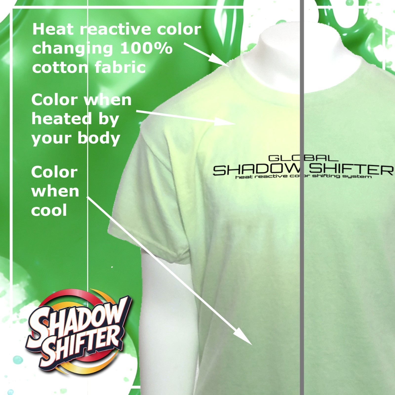 Shadow Shifter Color Changing Adult GREEN TO YELLOW T-Shirts like 90s Hypercolor