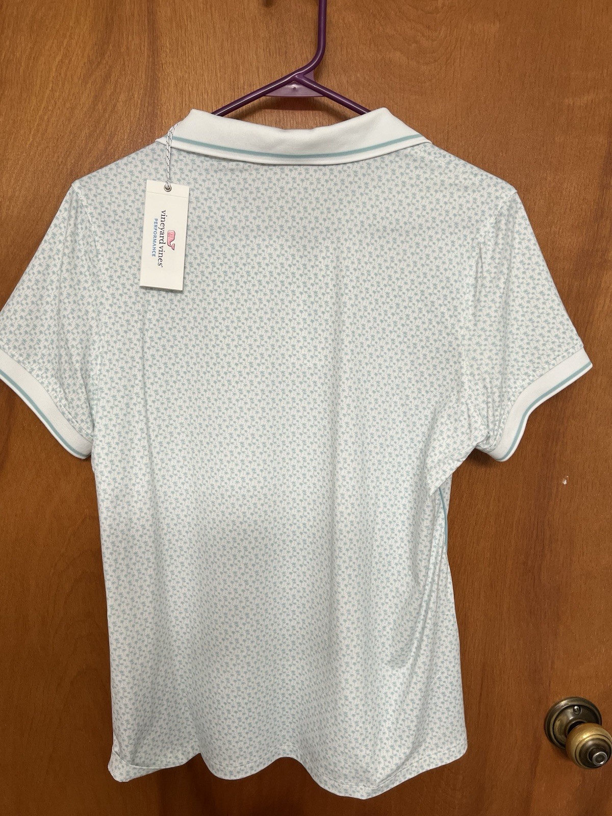 NWT Vineyard Vines Women Performance Polo In Palm Trees White Cap, M, MSRP $85