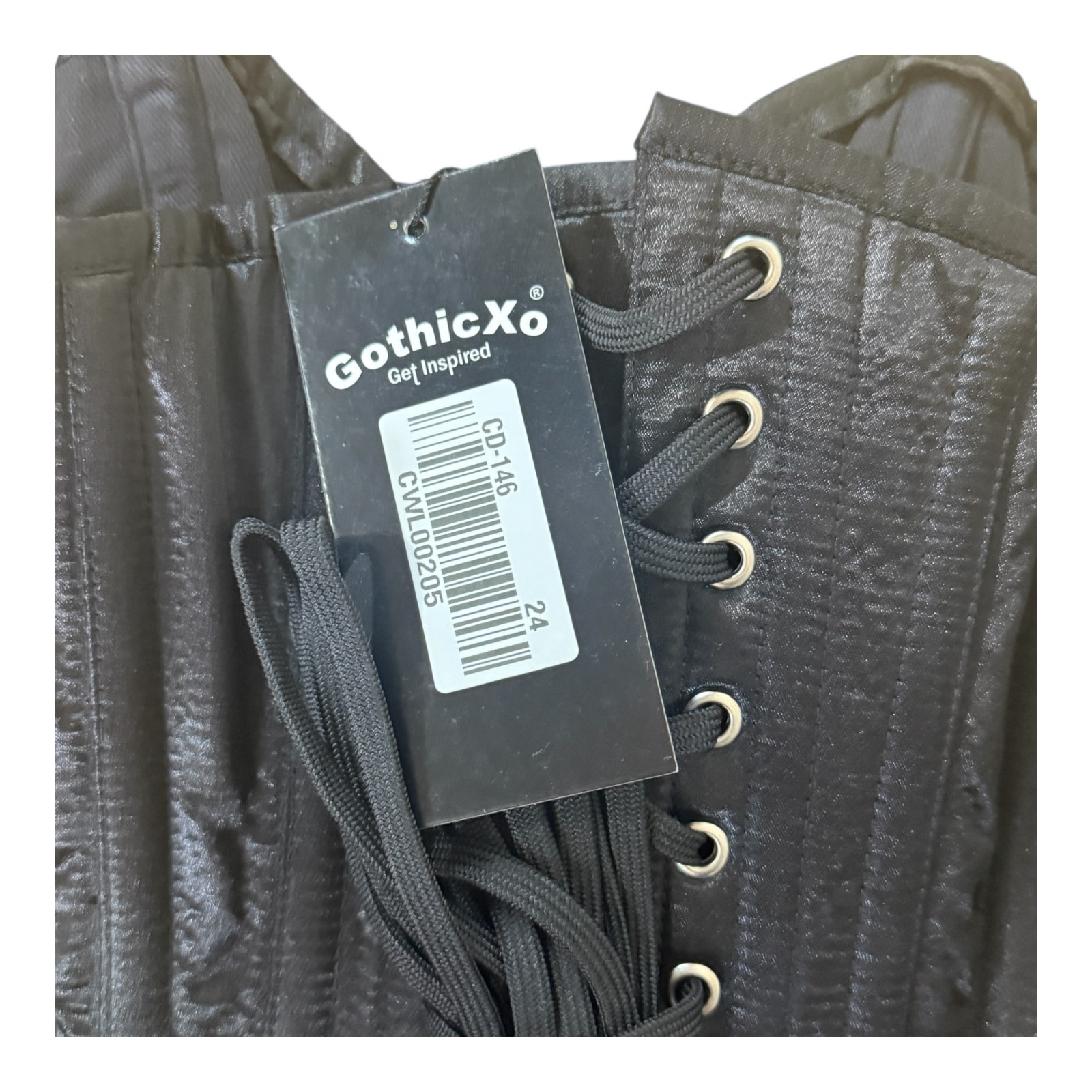 GothicXO Corset Underbust Black Glossy Lace Up Corset Size 24 New With Tags