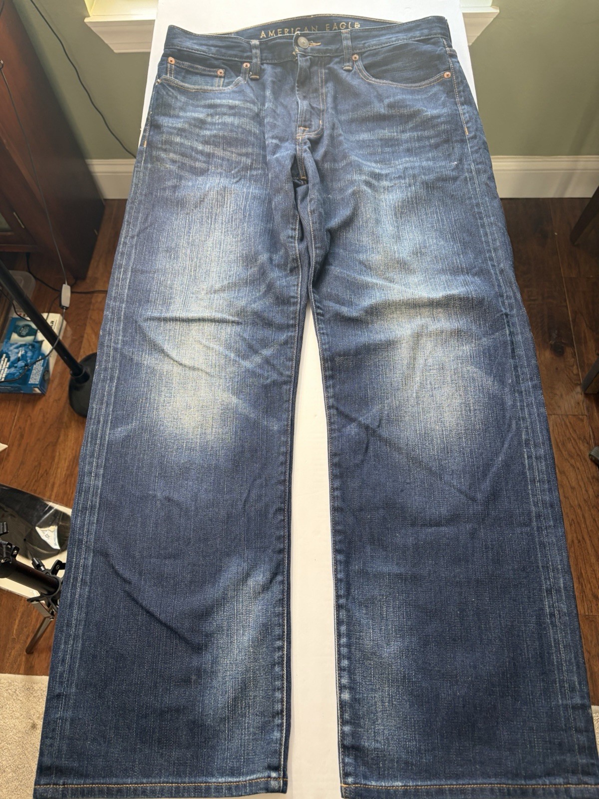 American Eagle Original Straight Jeans Men’s 33×32 Dark Wash Blue Denim Stretch
