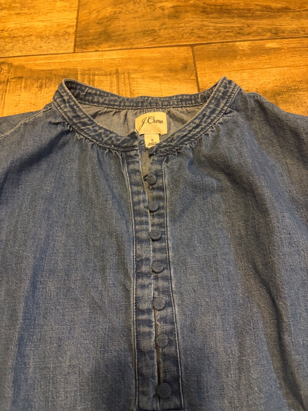 J. Crew Denim Chambray Popover Shift Dress Long Sleeve with Buttons Size Small