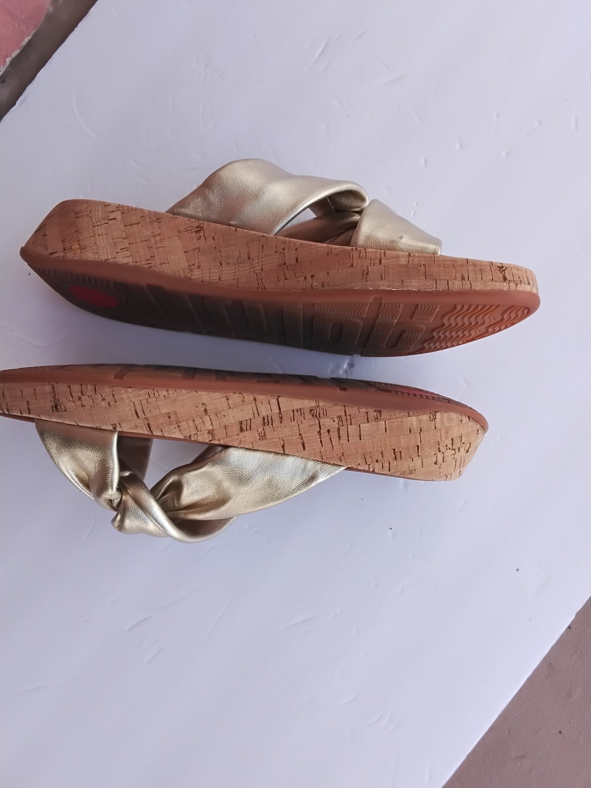 FitFlop F-Mode Twist Platform Gold Leather Slide Sandals US 10 Eu 42
