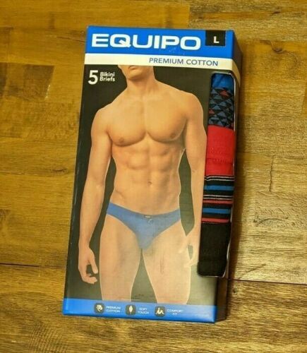 Men’s Equipo (5Pack) Bikini Briefs (Red-Black) No Fly Premium Cotton Underwear