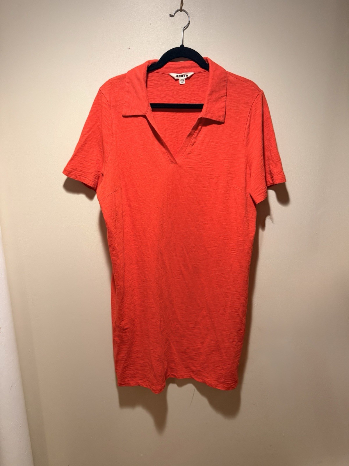 Boden Red 100% Cotton Slub V-Neck Collared Polo Shift Dress Sz 16