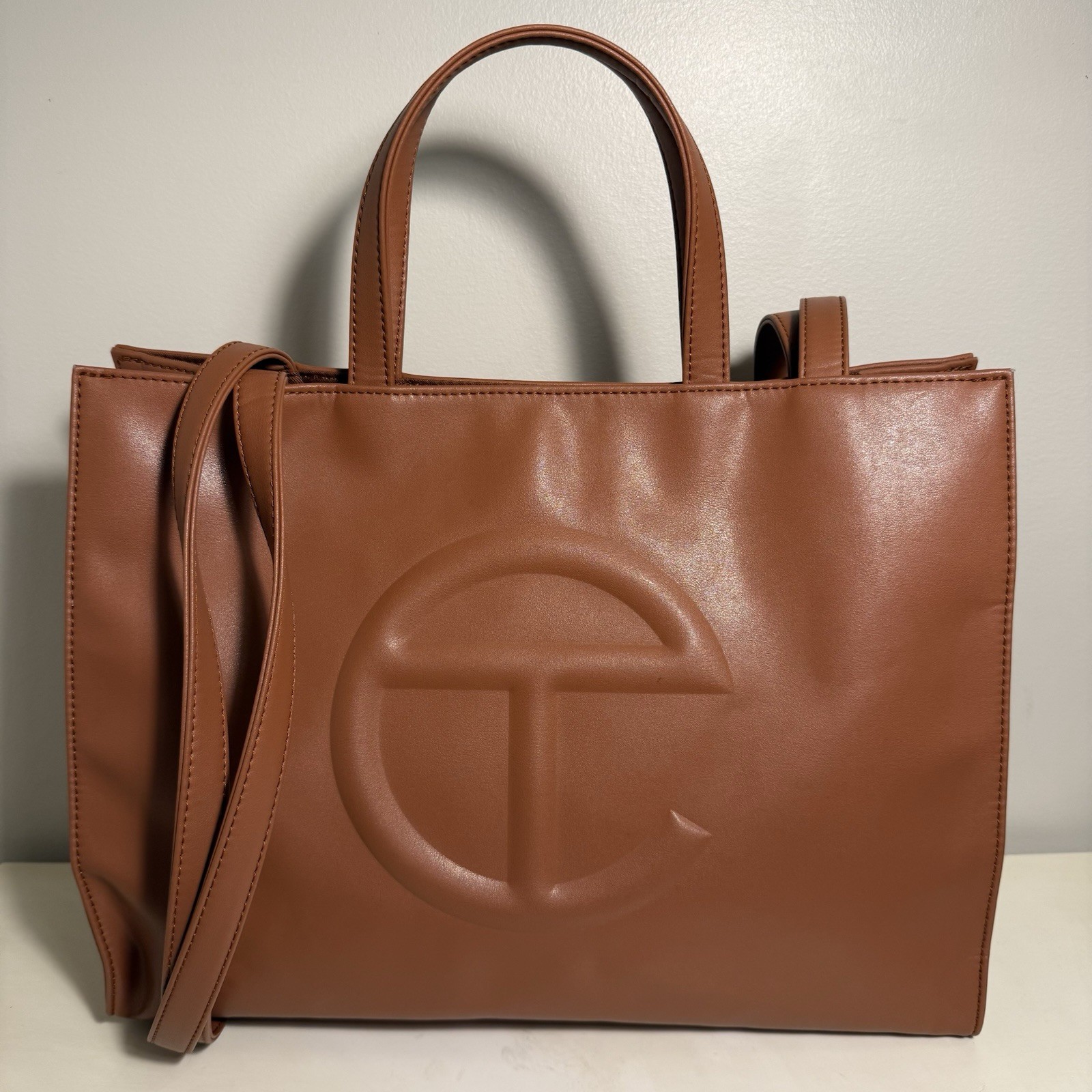 Telfar Medium Tan Brown Shopping Bag Womens Hand Shoulder Bag Crossbody Logo