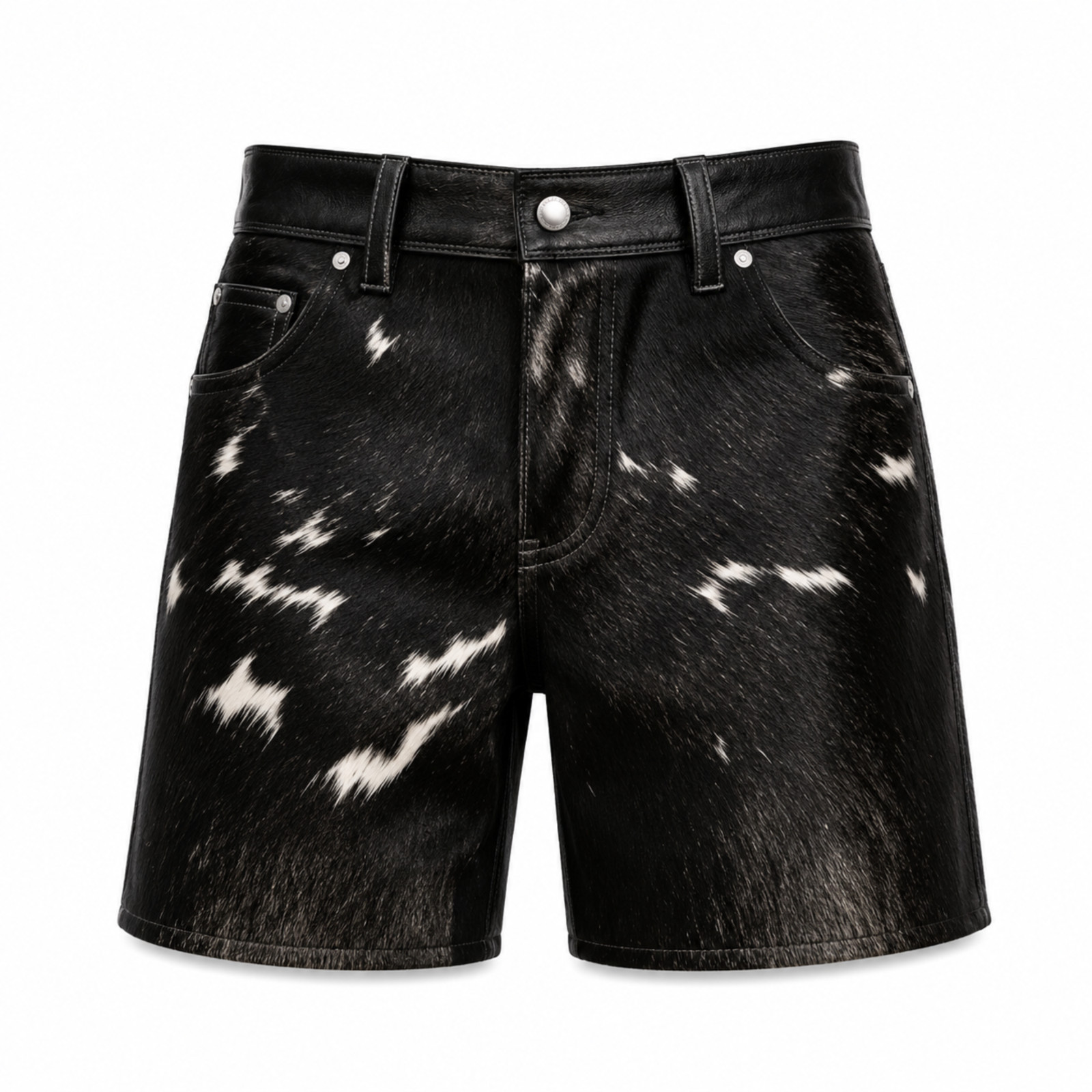 Men’s Natural Cowhide Hair On Leather Shorts Black White Western Rodeo Pants