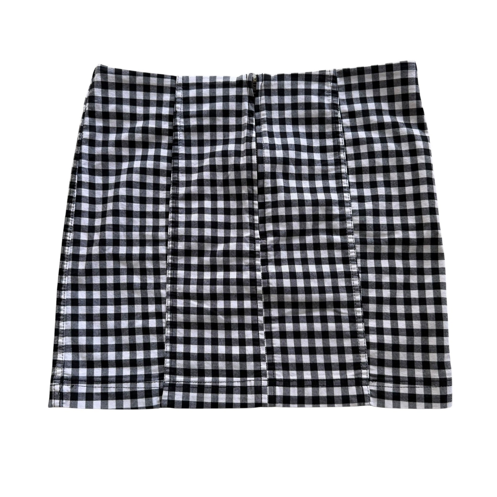 Free People 12 Black White Gingham Checker Plaid Modern Femme Novelty Mini Skirt