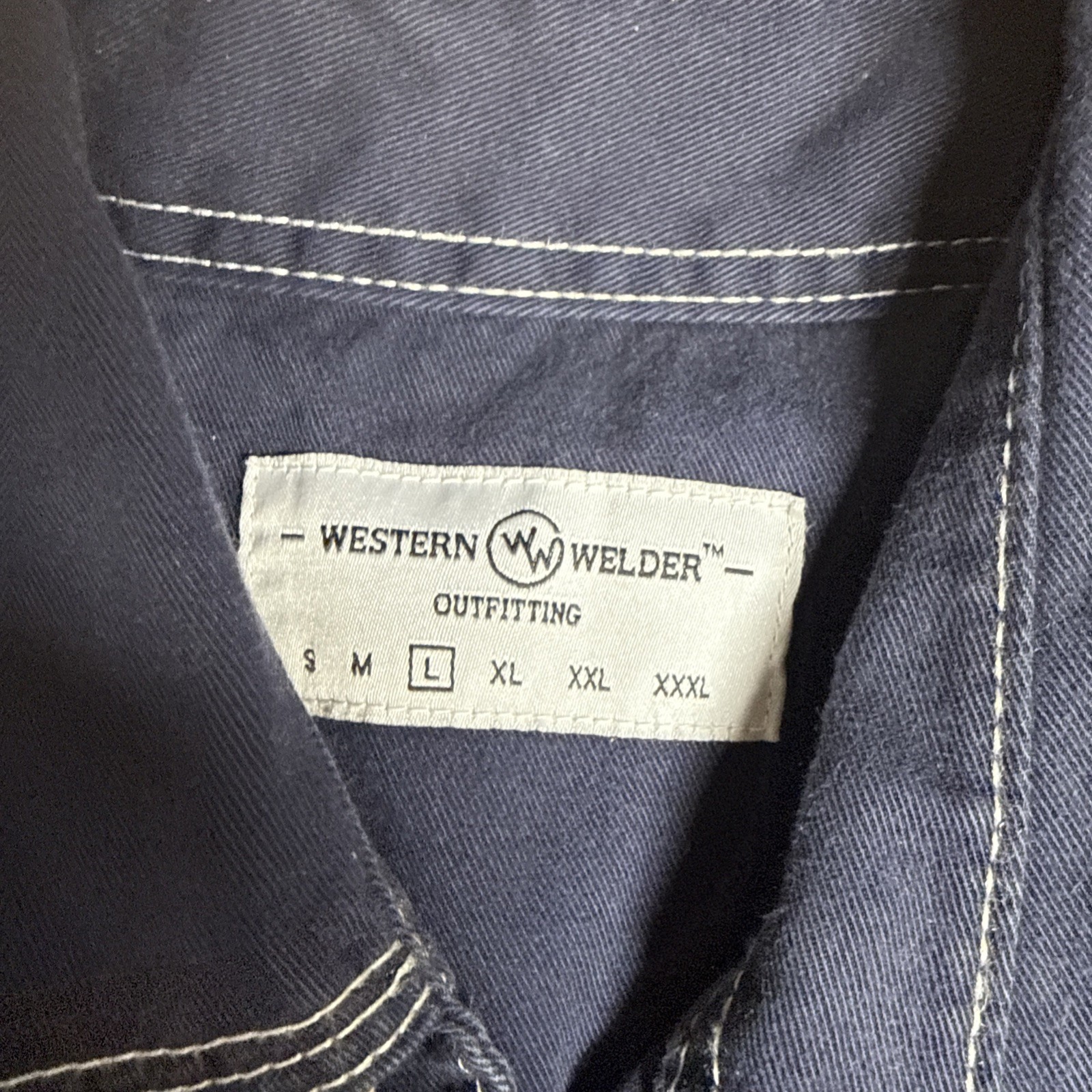 Western Welder Work Shirt Pearl Snap Triple Stitched FR Size Large Blue
