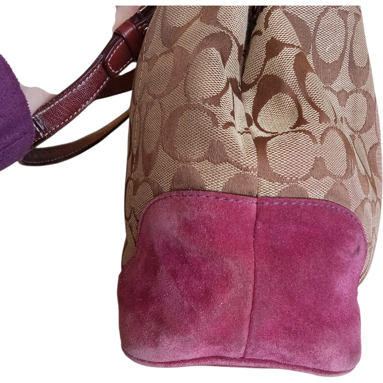 Y2K Coach Hamptons 7054 Pink Suede Signature Canvas Satchel Bag Vintage