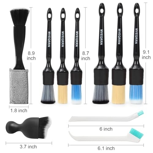 10Pcs Car Detailing Brush Set,Boars Hair Car 10pcs detail brush set black