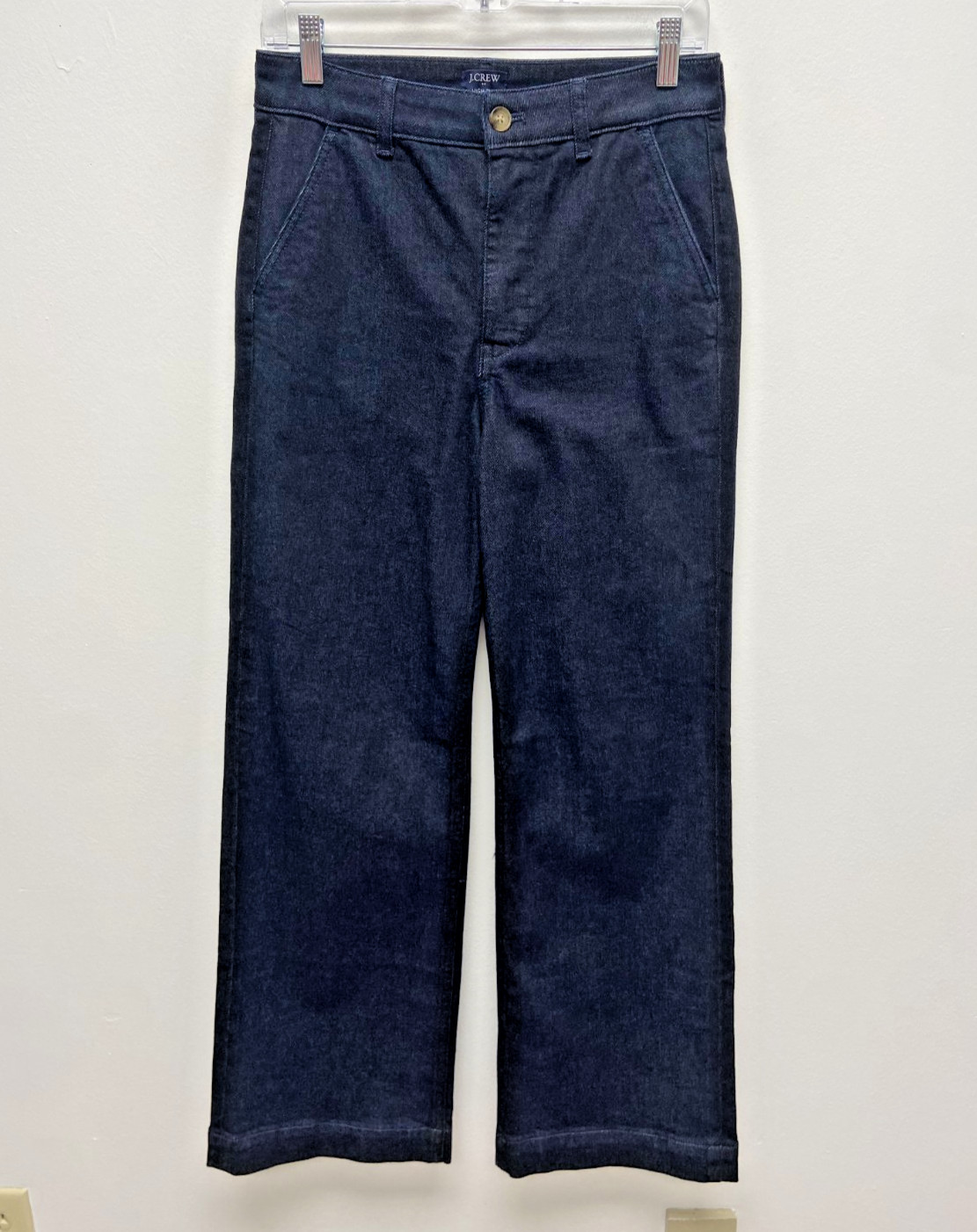 J Crew High Rise Trouser Jeans Wide Leg Soft Denim Drk Blue Signature Stretch 27