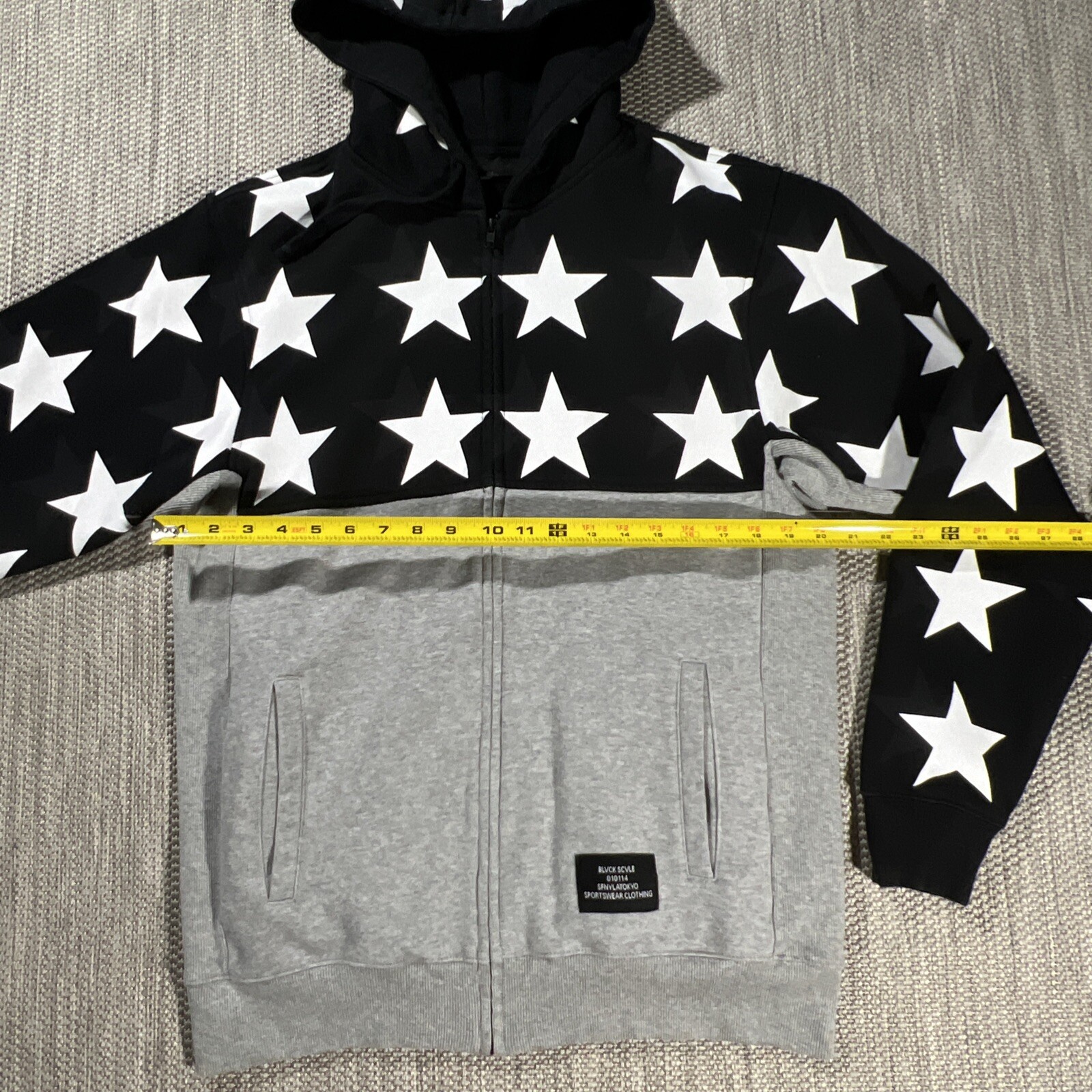 Black Scale Hoodie Men L Full Zip Gray Modern Fit BLVCK SCVLE White Star Jacket