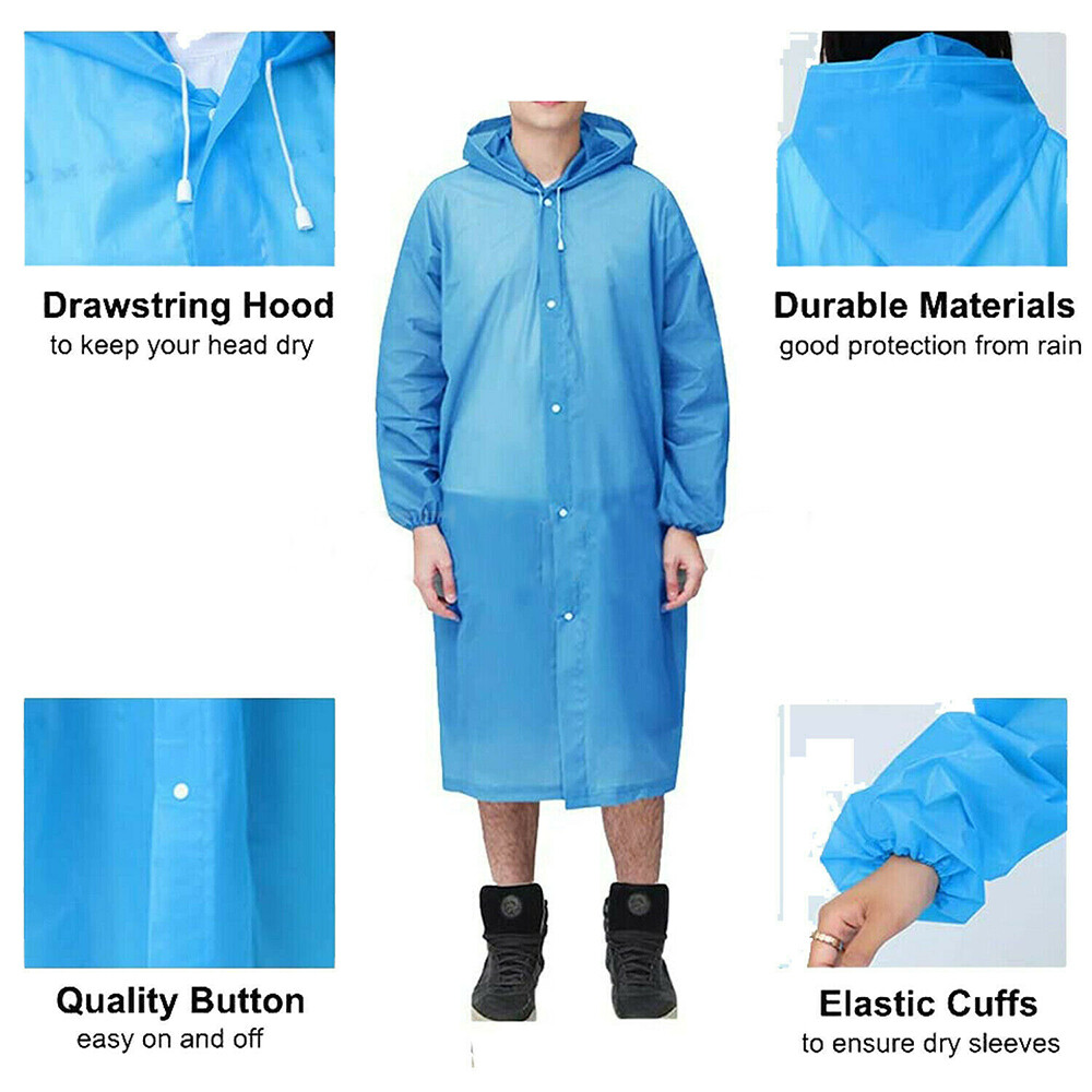 Unisex Adult Raincoat Waterproof Rain Coat Hooded Jacket Poncho Rainwear Camping