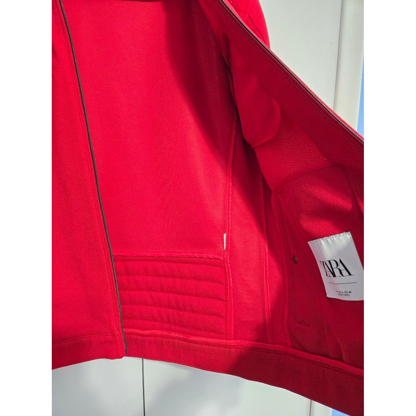 Zara Red Moto Jacket Full Zip Mock Neck Jacket Size Medium