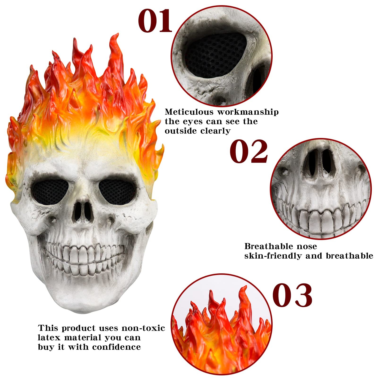 EJWCIG Ghost Mask Demon Flame 12.6in/32cm*9.8in/25cm*9.4in/24cm, Skull
