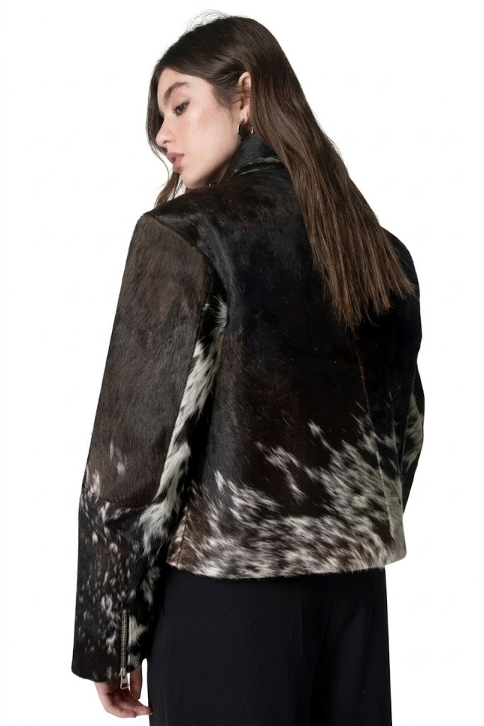 Genuine Cowhide Leather Jacket for Women | Natural Hair-On Cow Skin Fashion Coat