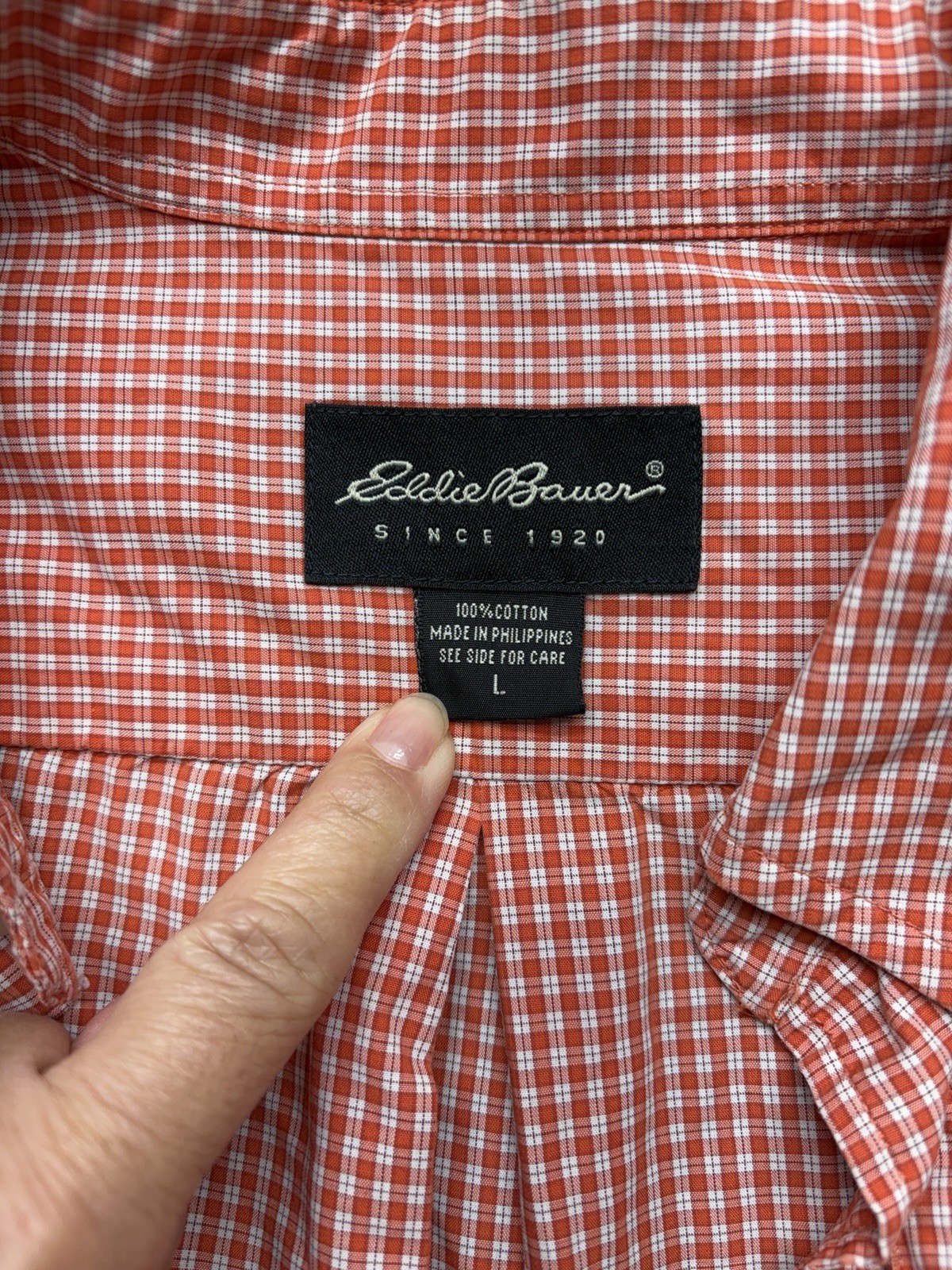 Eddie Bauer Red Orange Gingham Button Down Shirt Long Sleeve Men’s Large