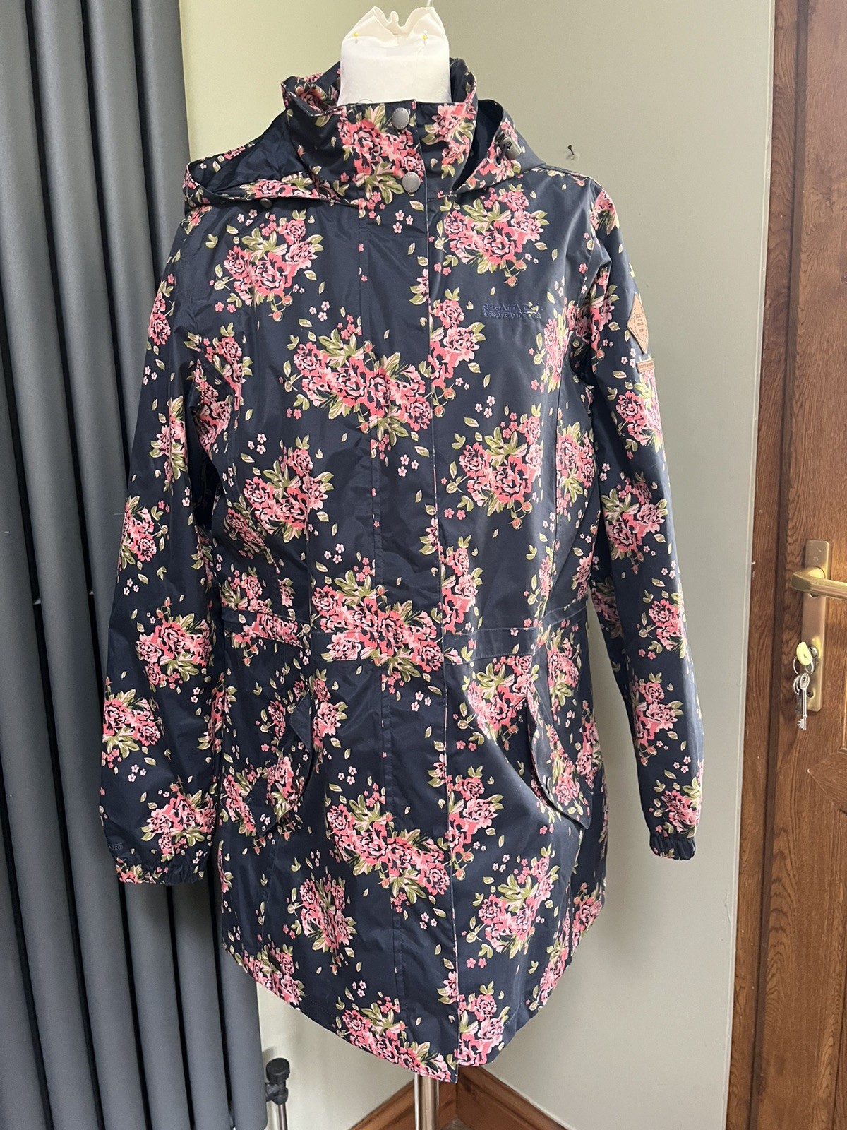 Regatta Waterproof Raincoat Ladies Jacket Blue Pink Floral Foldaway Hood UK14