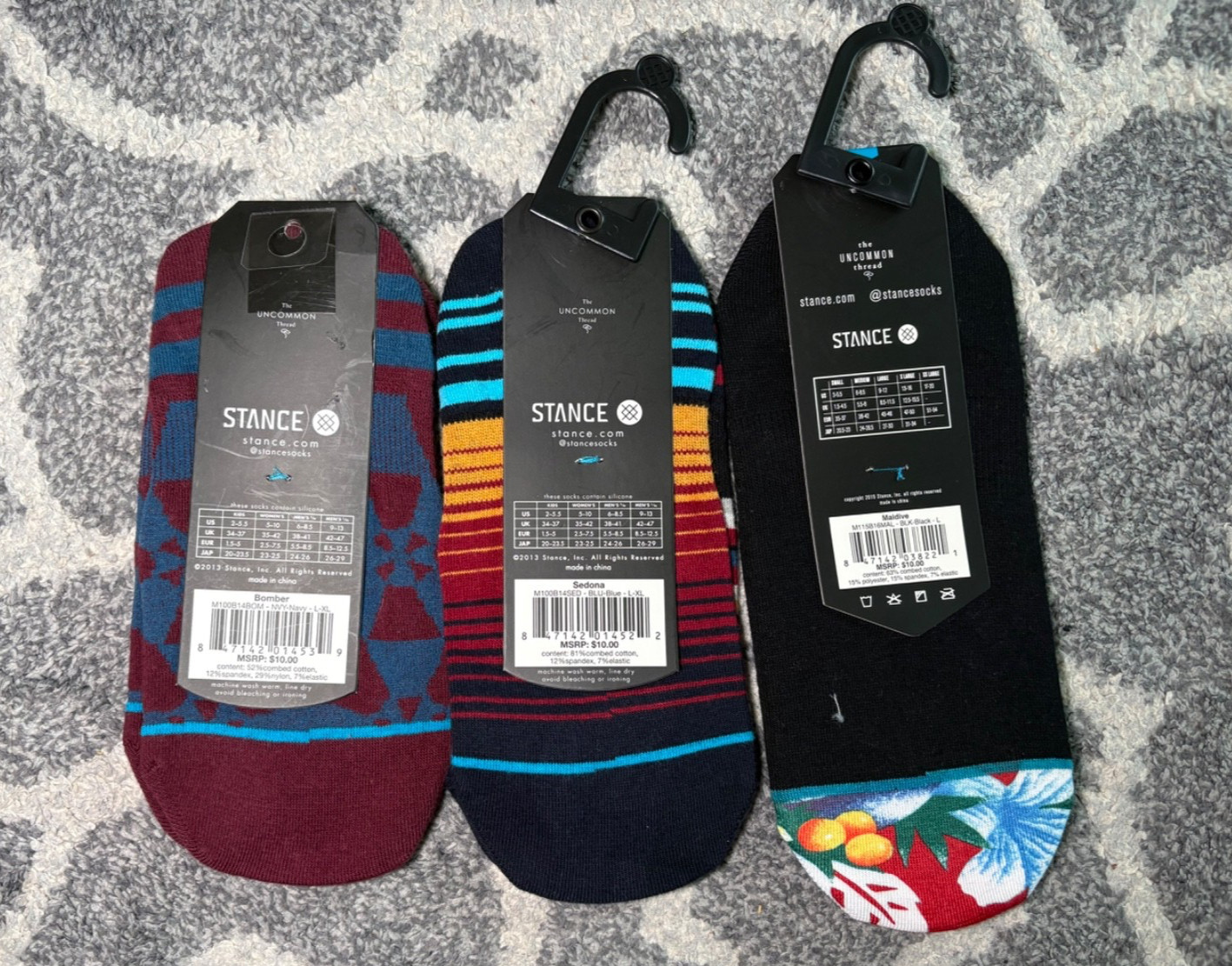 Stance Super Invisible No Show Socks 3 Pairs Sedona Bomber Maldive L/XL 9-12