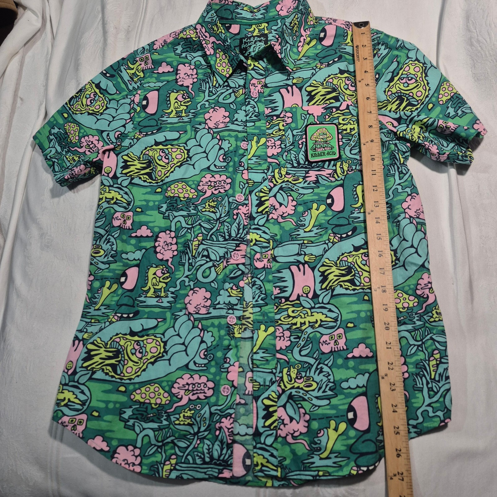 KILLER ACID CAMP SHIRT BUTTON UP SHORT SLEEVE WITH TRIPPY AOP MENS SMALL