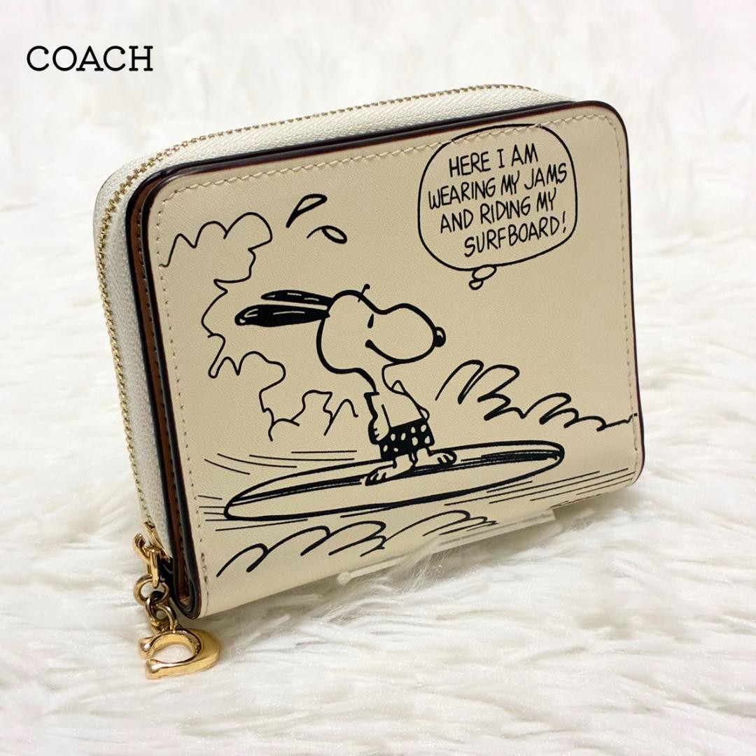 item COACH PEANUTS Snoopy bifold wallet white surfing