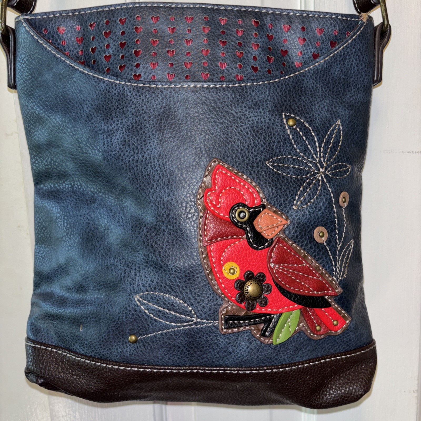 CHALA NAVY BLUE RED CARDINAL SWEET MESSENGER CROSSBODY TOTE PURSE FAUX LEATHER