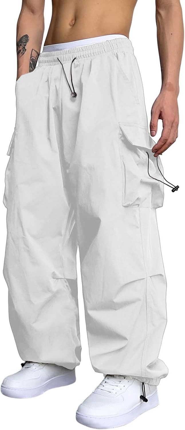 Parachute Cargo Pants Baggy Flat Pocket Drawstring Trousers Y2K Streetwear