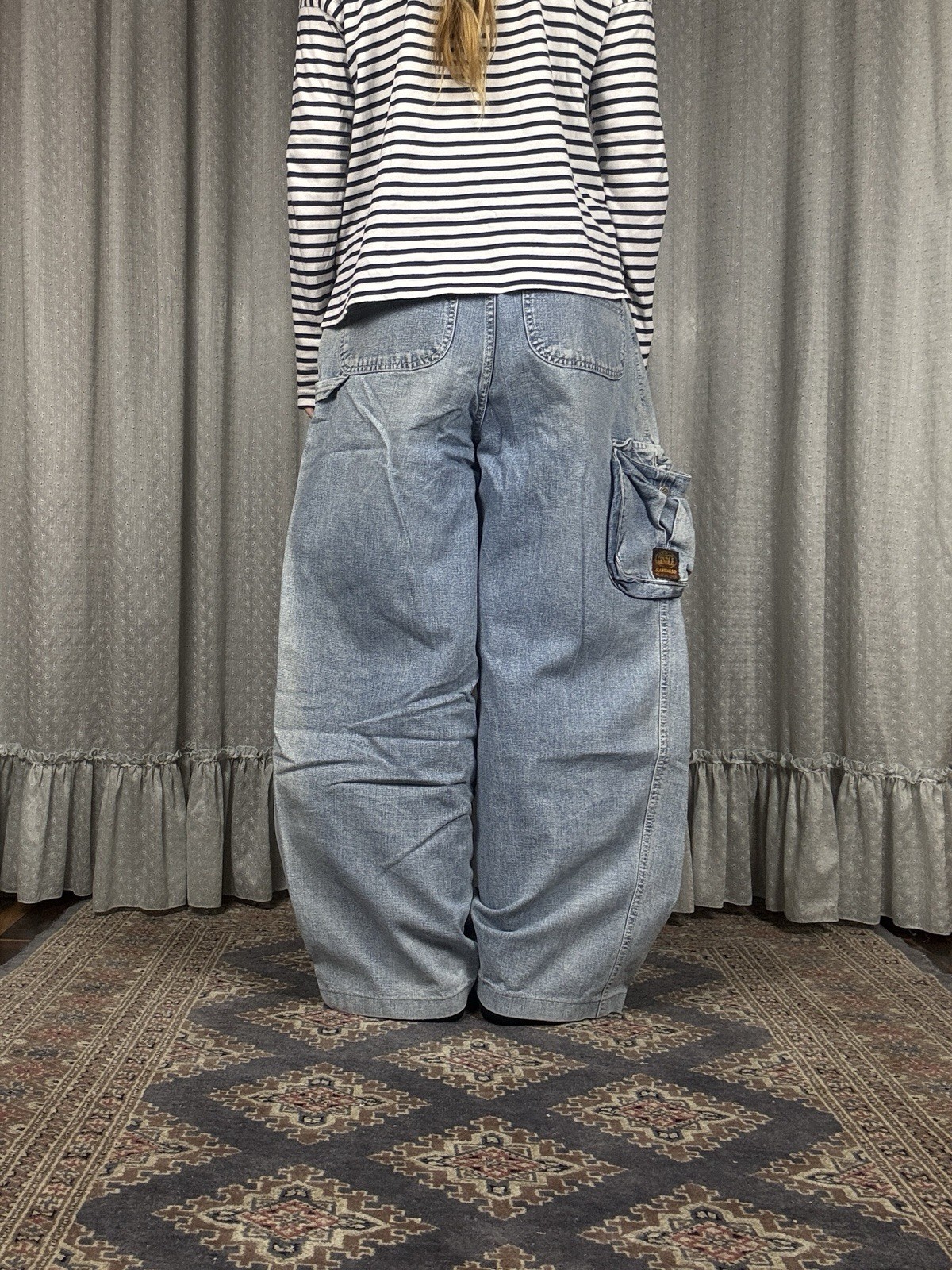 Maxon Baggy Cargo Jeans Y2K Vintage Wide Leg Light Wash Denim L