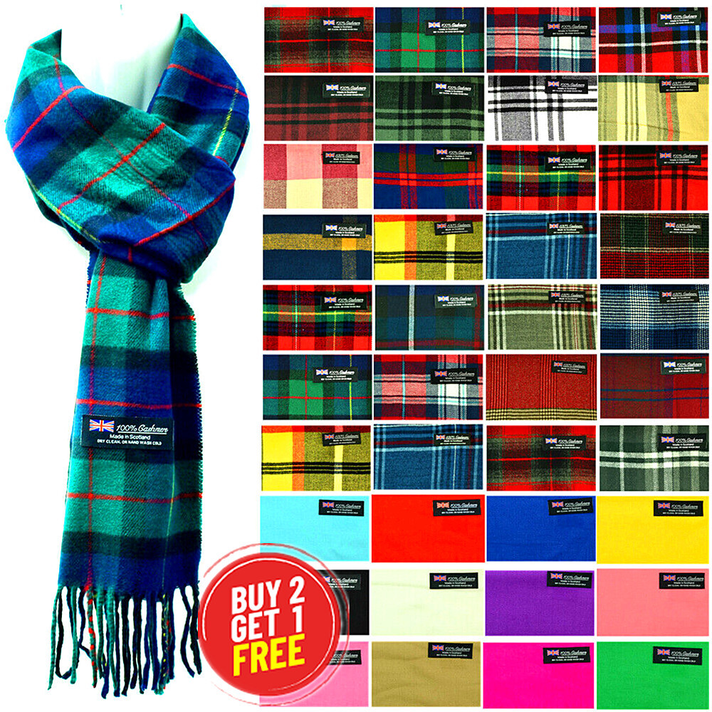 Womens Mens Winter 100% Cashmere Plaid check Scarves Wool Scarf Scotland Made