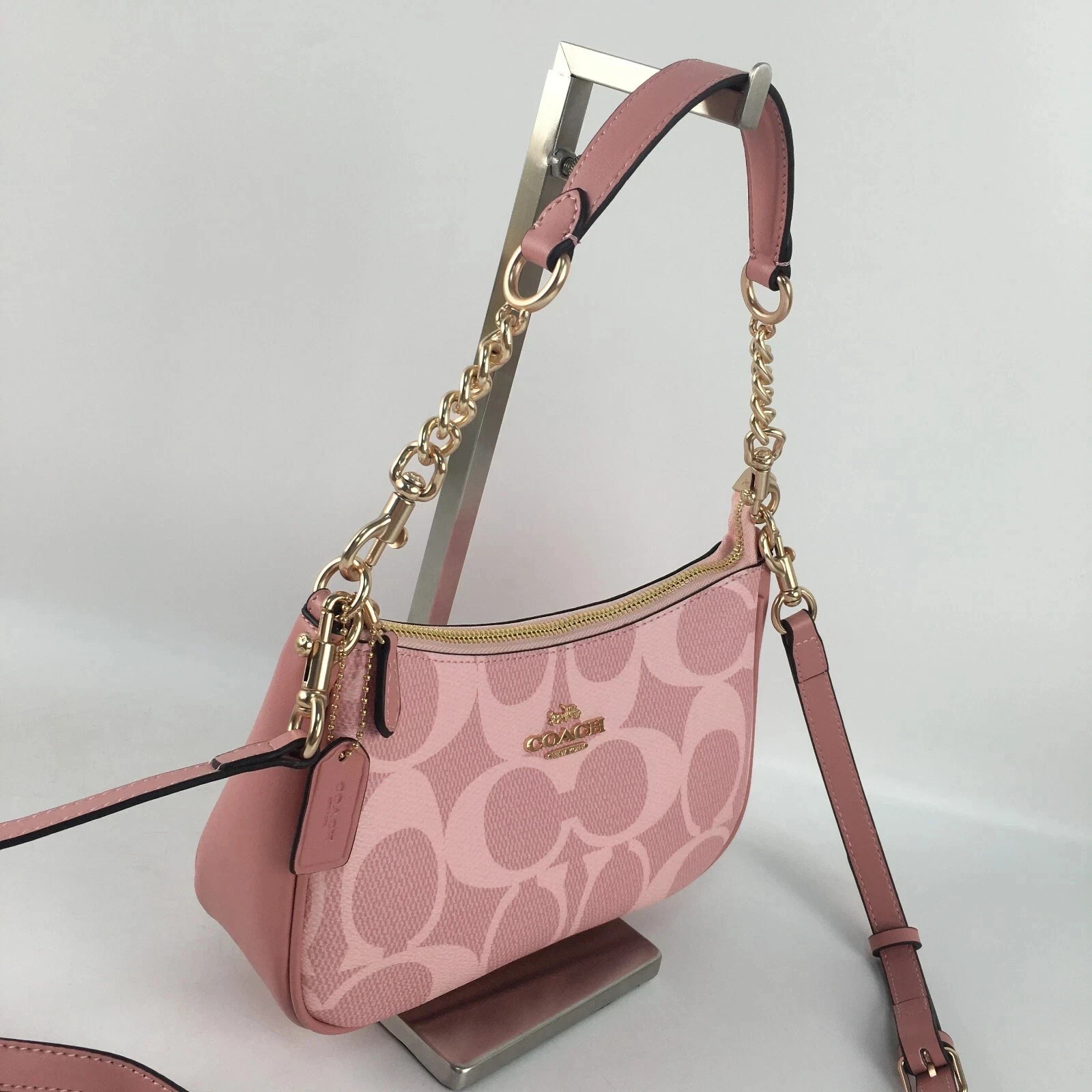 COACH Teri Shoulder Bag In signature canvas/Gold/Powder Pink New CAL51