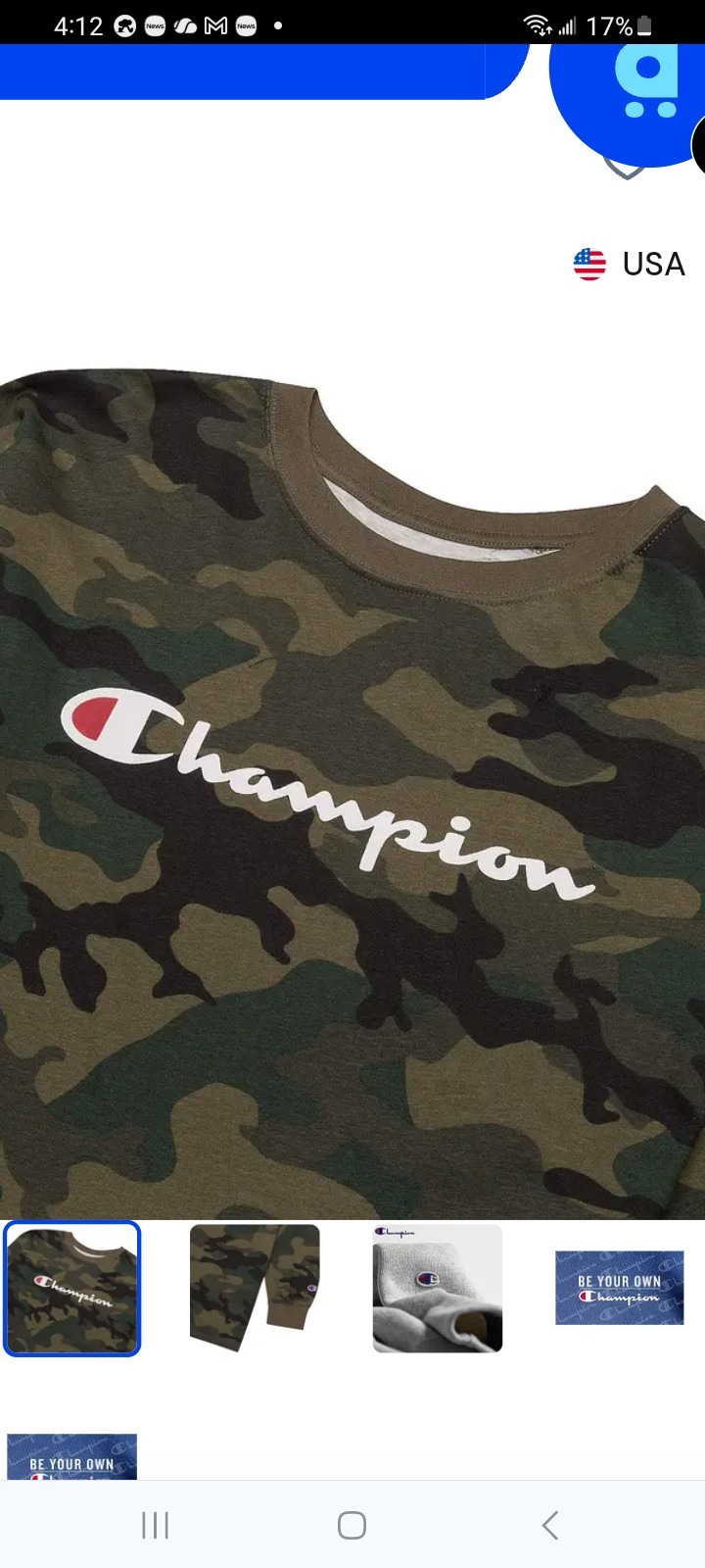Champion Long Sleeve Camo T-Shirt Men’s 5XL Big & Tall Green Crew Neck Cotton