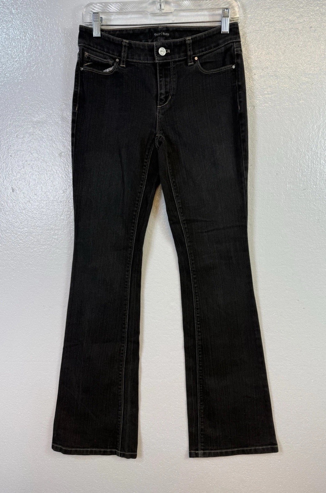 White House Black Market Womens Blanc Skinny Flare Jeans Sz 2L Black Stretch