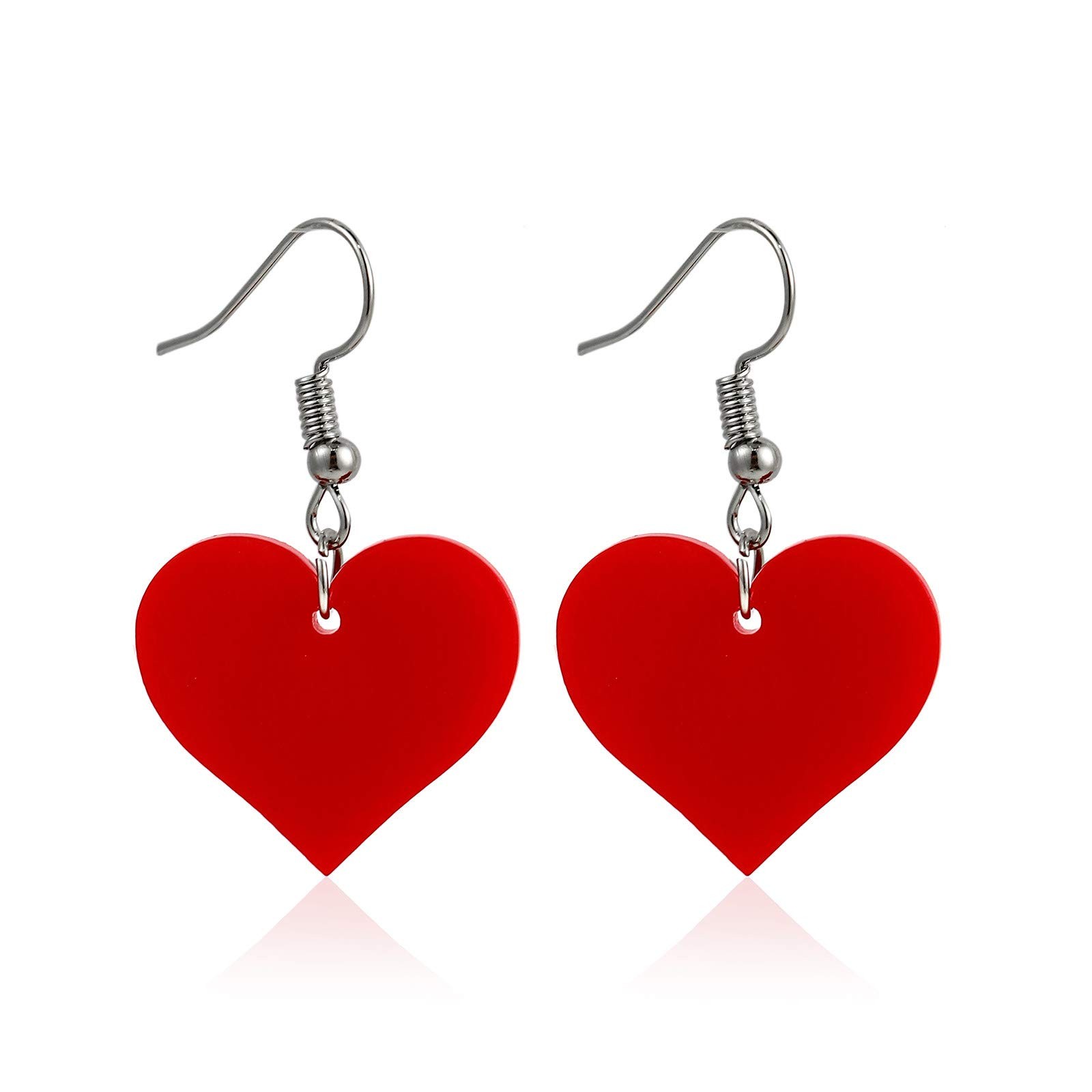 4Pairs Love Heart Shiny Crystal Beads Drop Dangle Earrings for Peach,Red