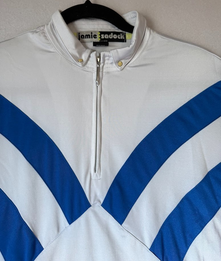 Jamie Sadock Golf Polo Women Medium White Blue Striped Quarter Zip Stretch Top