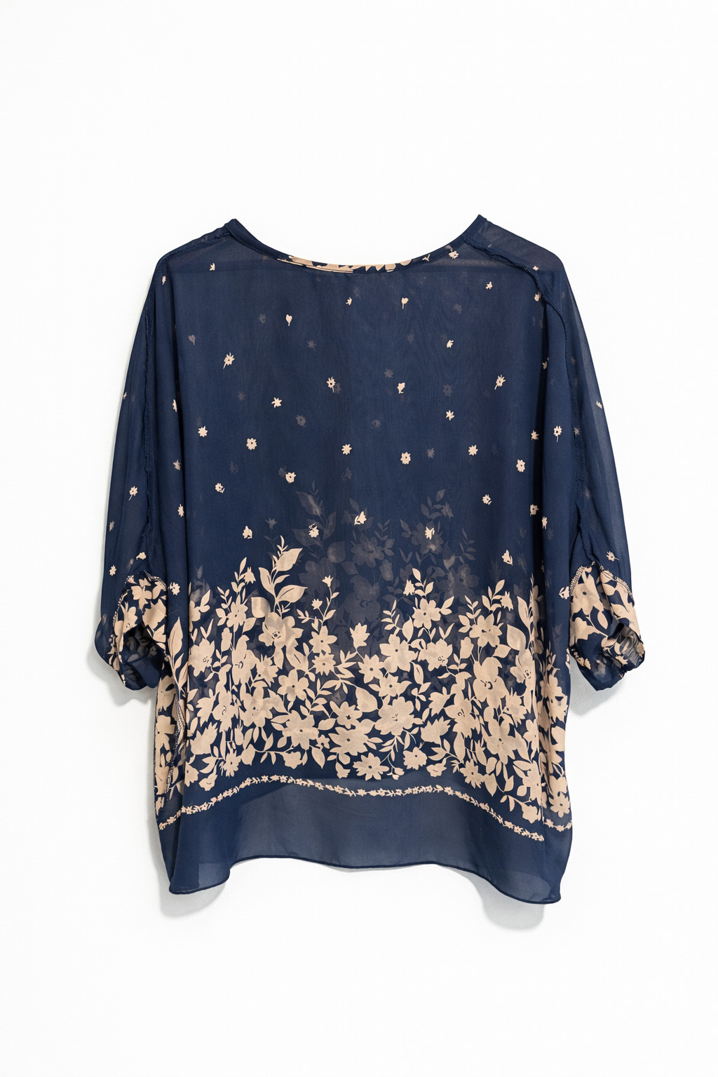 Semi Sheer Batwing Sleeve Flower Blouse