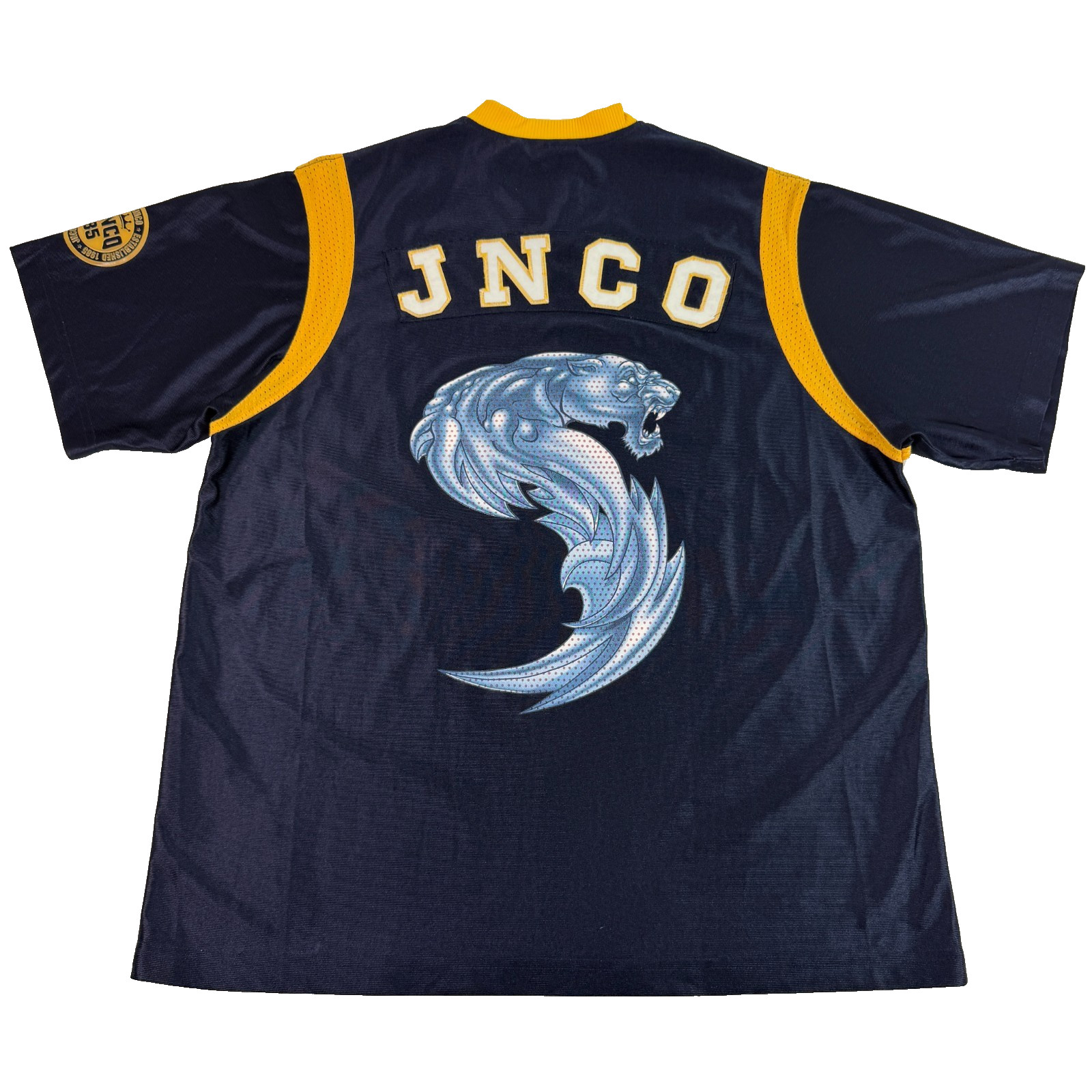 Vintage Y2K 2000s Jnco Jeans Jersey Sabertooth Tiger HipHop Skate Blue XL 24×29