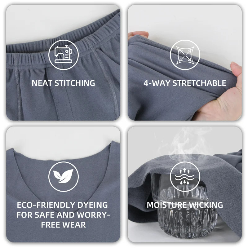 Mens V-neck Thermal Underwear Set Long Johns Autumn Winter Shirt and Pants Set