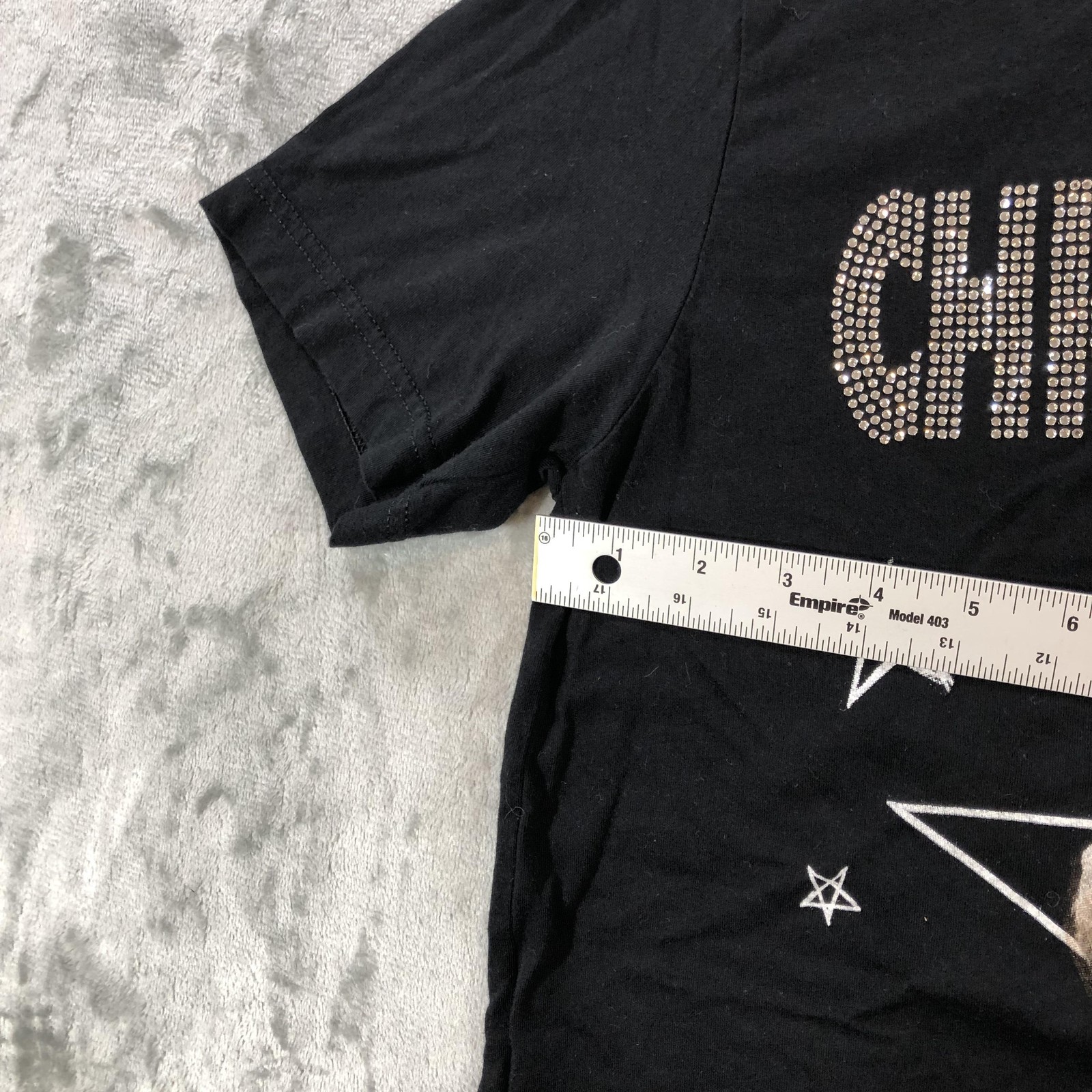 Chris Brown Shirt Womens Medium Black Breezy Bowl XX Tour Graphic Rhinestone