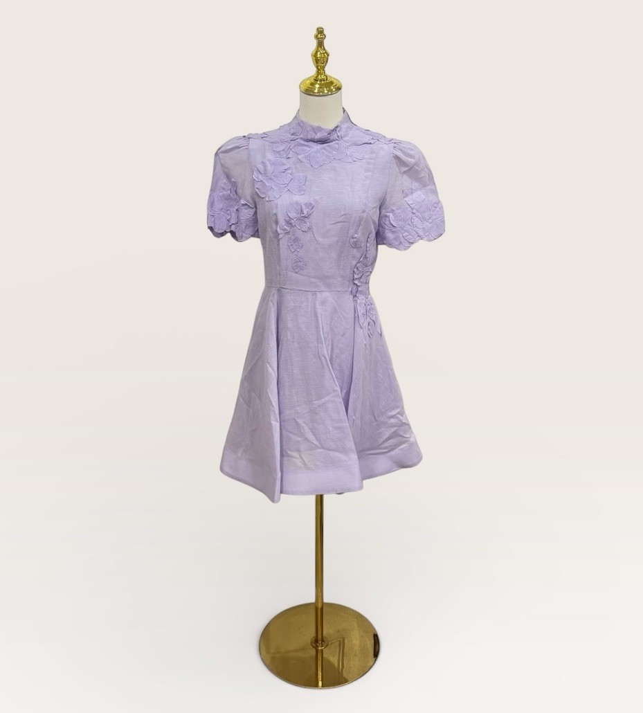Antonio Melani Size 2 Iris Linen Floral Appliqué Mockneck Minidress Lavender NWT