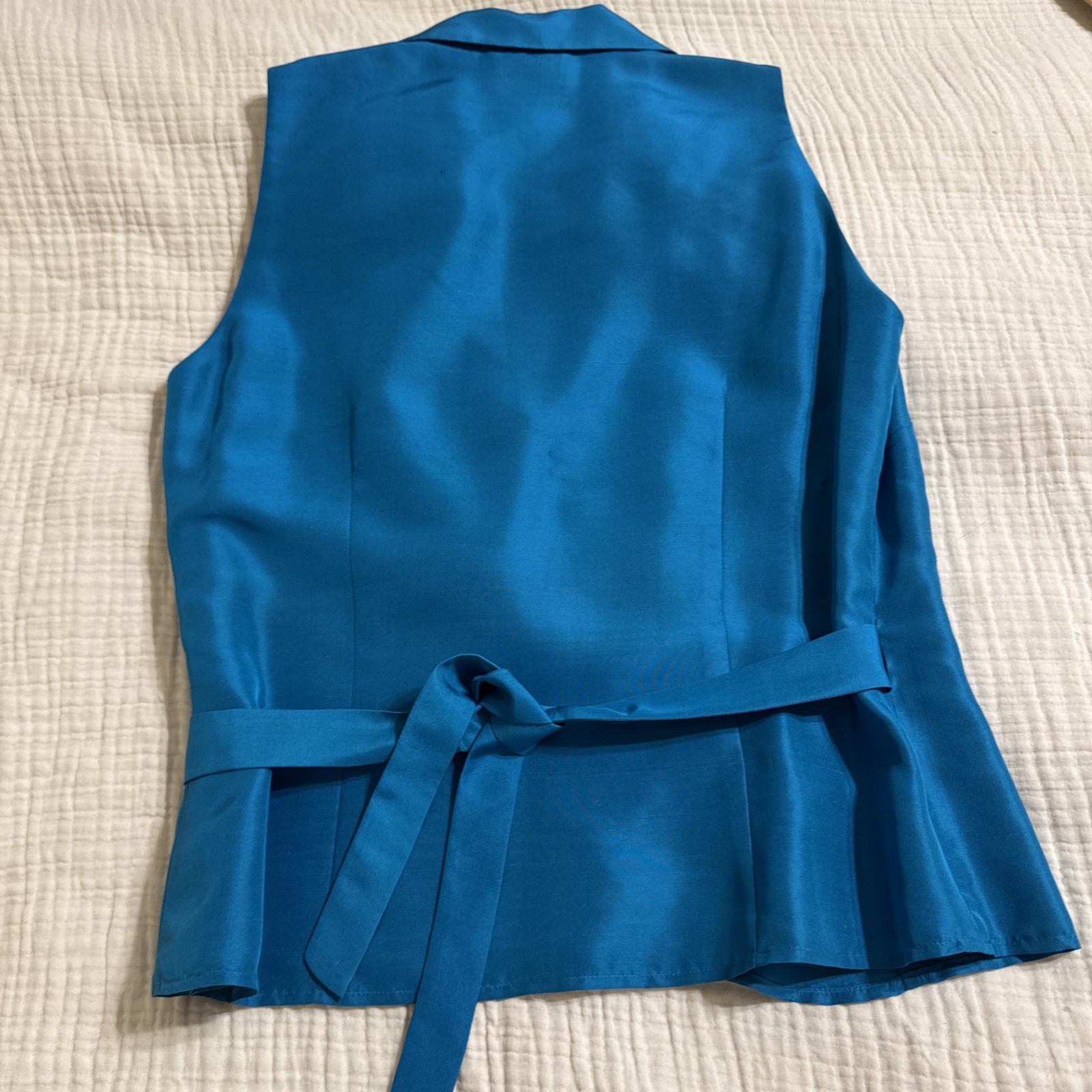 Yves Cossette Depeche Mode Womens Blouse Wrap Around Sleeveless Silk SZ 10 blue