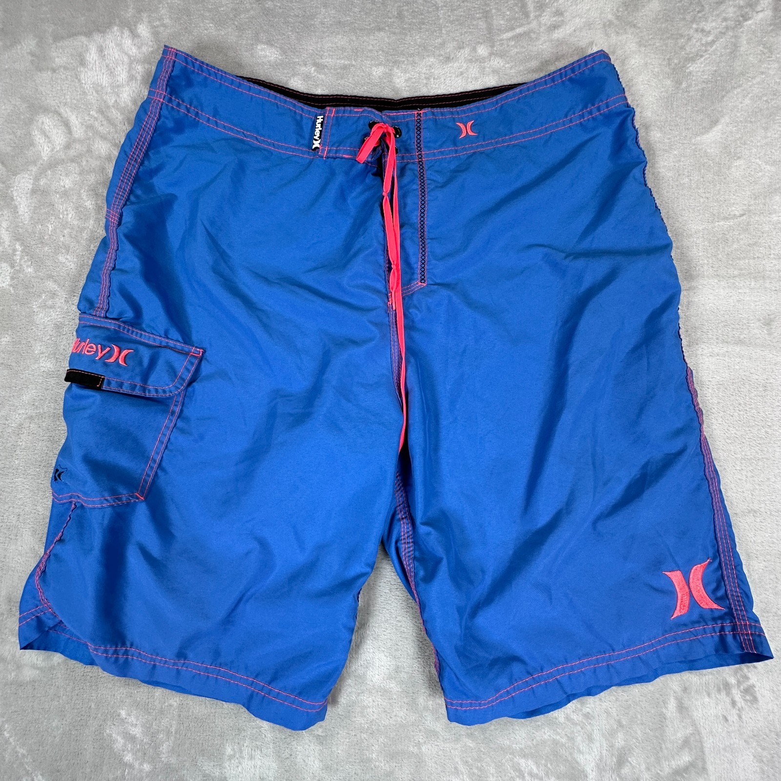 Hurley One & Only Board Shorts Men 34 Blue Drawstring Tropical Surfing Swim Wear