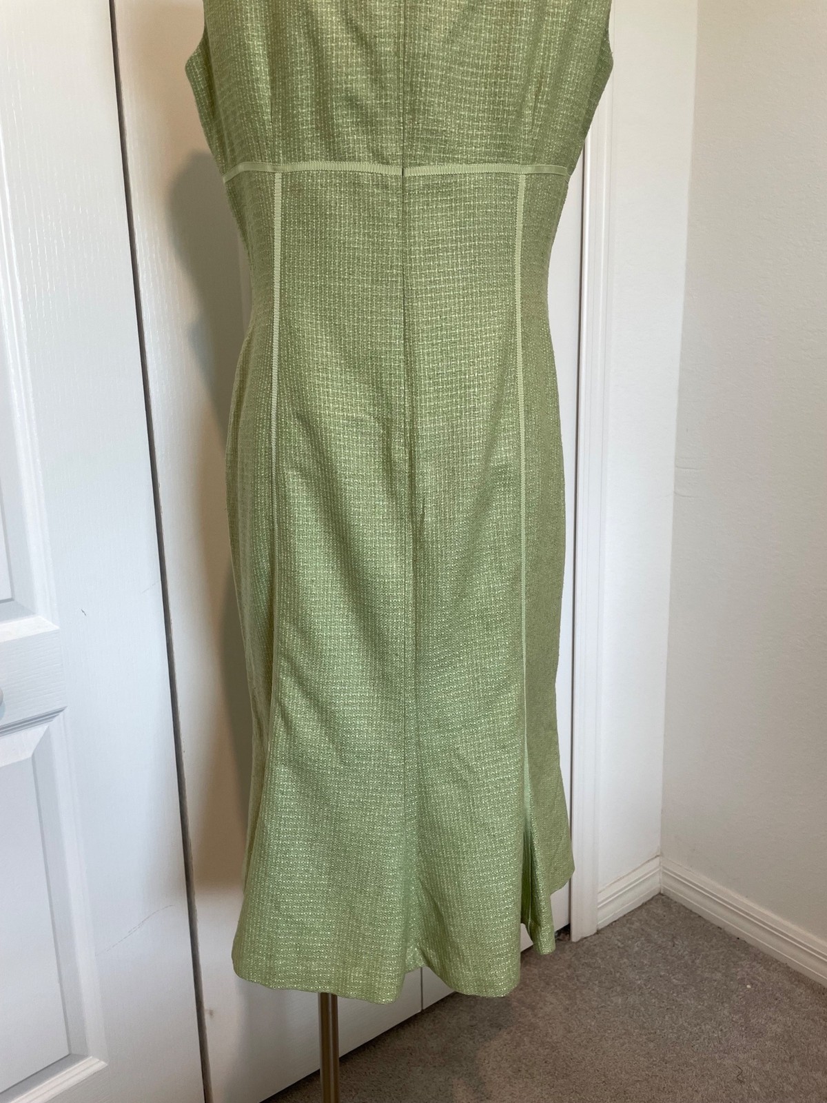 Vintage Talbots Classic Green Tweed Sleeveless Dress Ribbon + Ruffle Hem Size 12