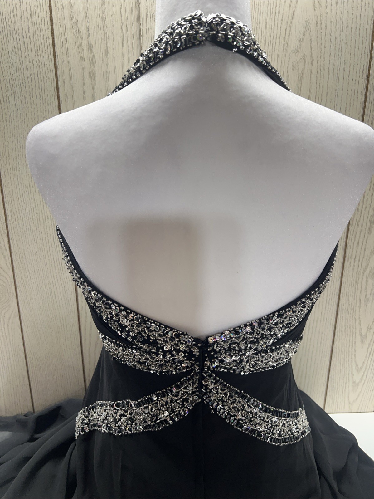 FLIRT Maggie Sottero Black Sequined Prom Gown Evening Dress Size 10 Preloved GUC