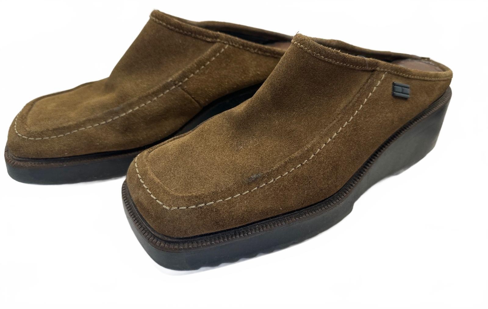 Vintage Womens Tommy Hilfiger Brown Square-Toed Suede Clogs 2.25″ heel Size 6.5M