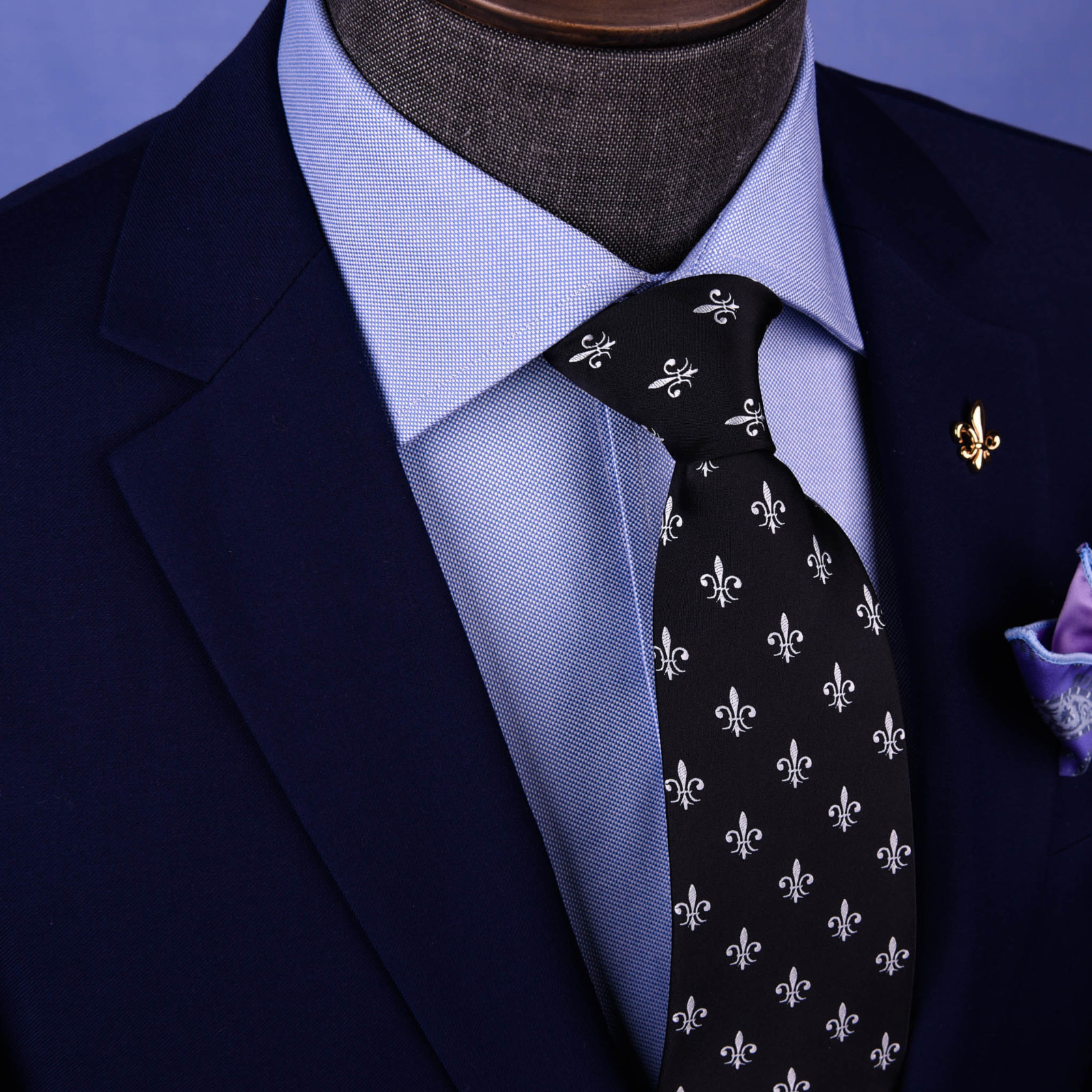 Black Italian Fleur-De-Lis White Designer Tie 8cm Necktie Mens Accessory Fashion