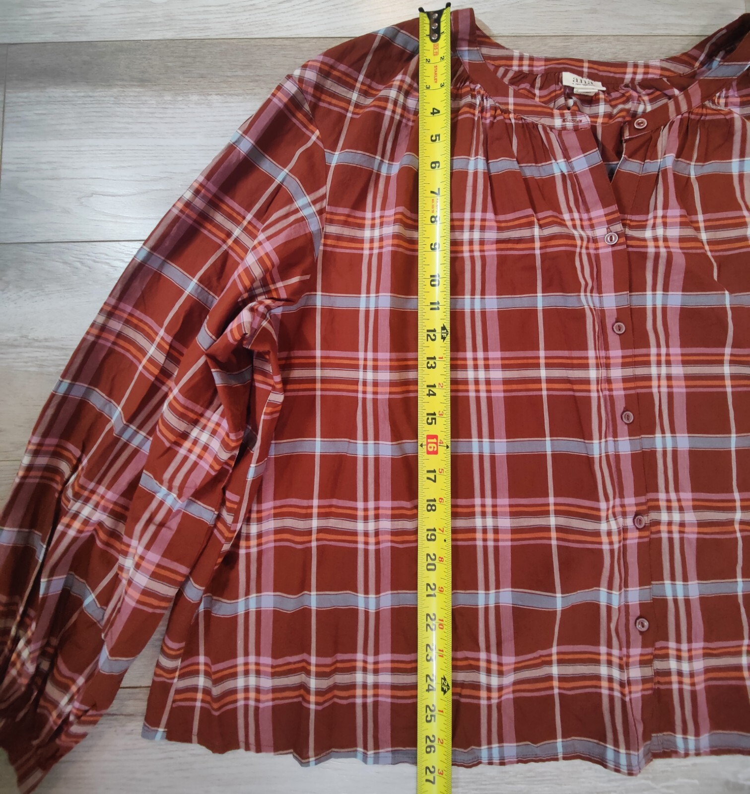 A.N.A Womens 3X Brown Multi Color Front Button Up Plaid Blouse 100%Cotton NWT