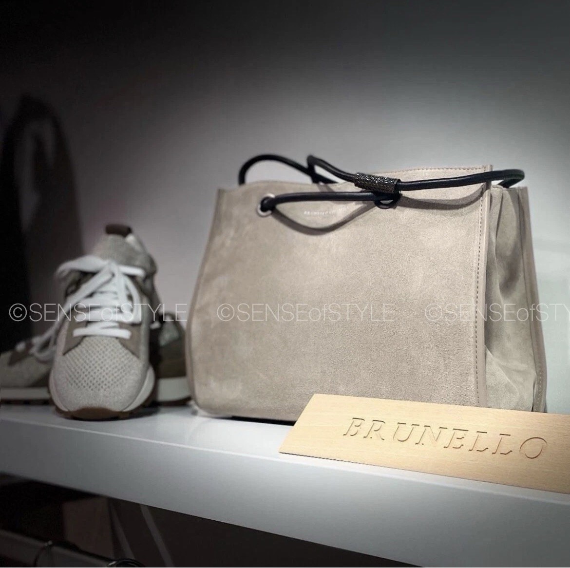 Brunello Cucinelli Earth Suede Handbag Leather Handles Tote Shoulder Bag