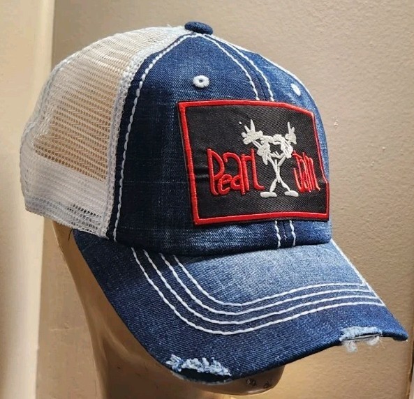 Pearl Jam Hat Distressed Blue Jean & White Mesh PEARL JAM HAT